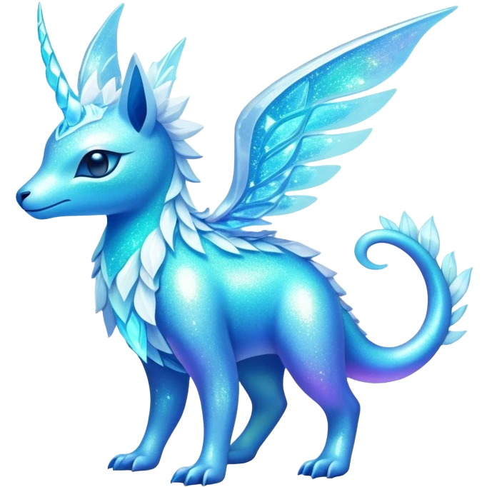 Shiny Exotic Nebulae Colorful Neon-colored Glittery Ethereal Sparkly Iridescent Amaura-Aurorus-Fakémon-hybrid-creature (full body)  emoji