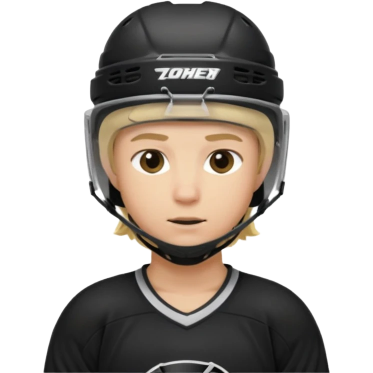 hockey player blonde hair black outfit helmet emoji
