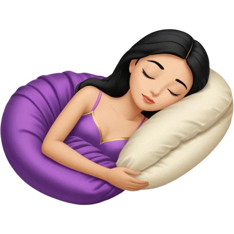 sleeping beauty  tan girl with black hair with a silk pillow emoji