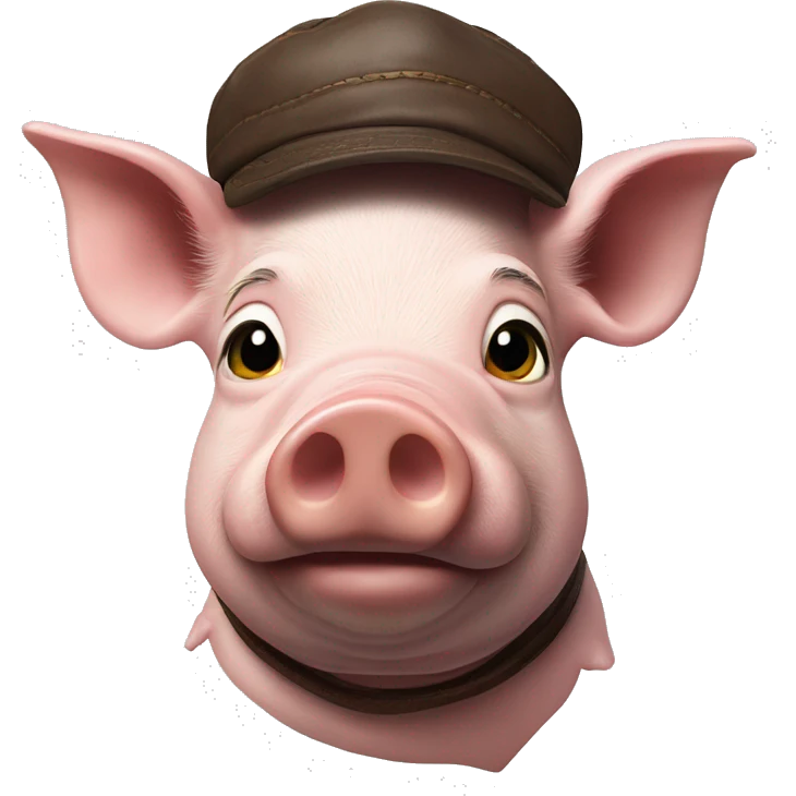 Pig head with leather Muir cap yellow bandana around neck emoji