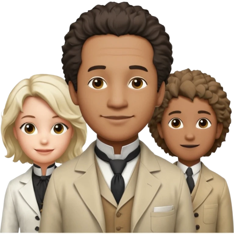 Generate in realistic style Franklin, Edison, Ford in the first row, Einstein, Jobs and Musk in the second behind them. png on transparent background emoji