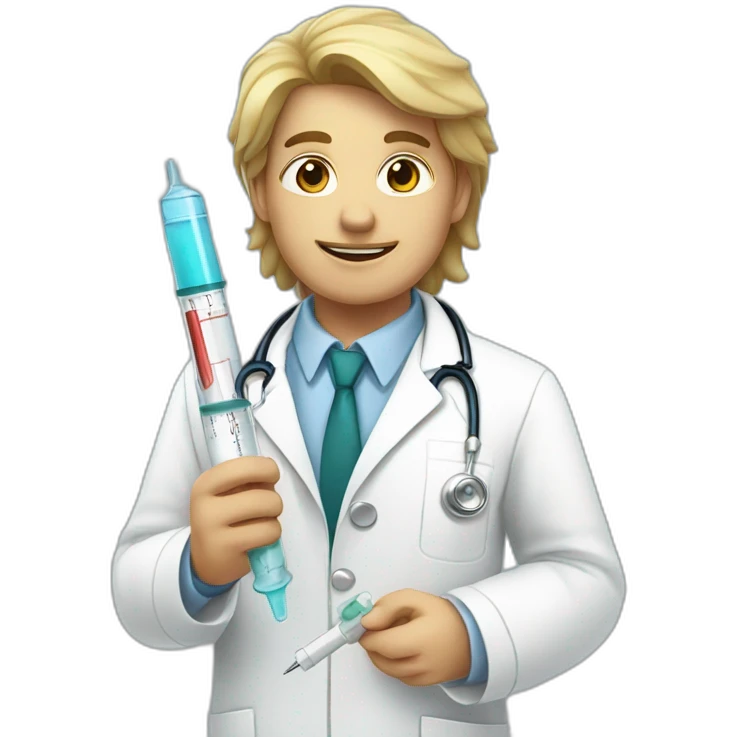A doctor in a white coat and a syringe emoji