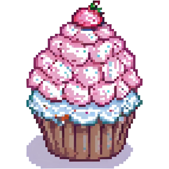 cupcake with pink icing, pixel art style emoji