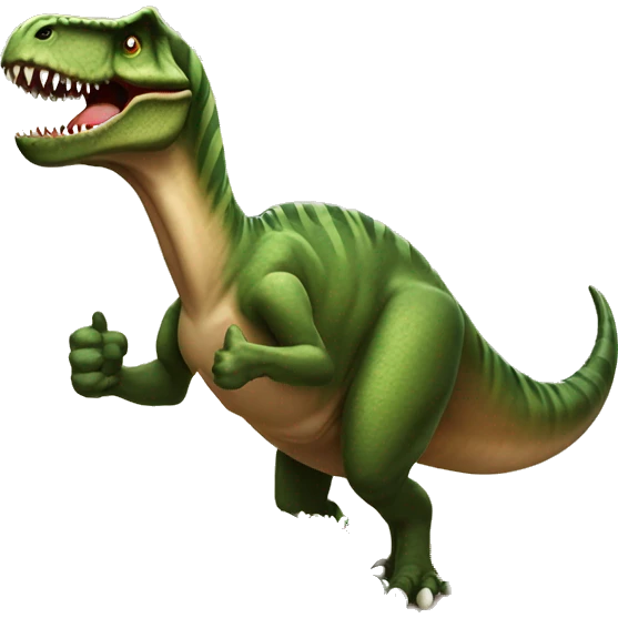 tyrannosaurus showing thumbs up with a table with food in the backgound emoji