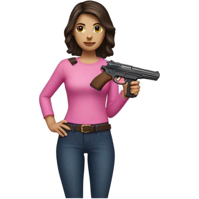 brunette with pink gun emoji