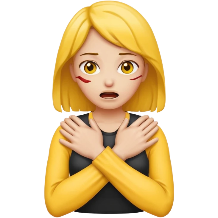 woman chocking herself with hands crossed yellow skin emoji