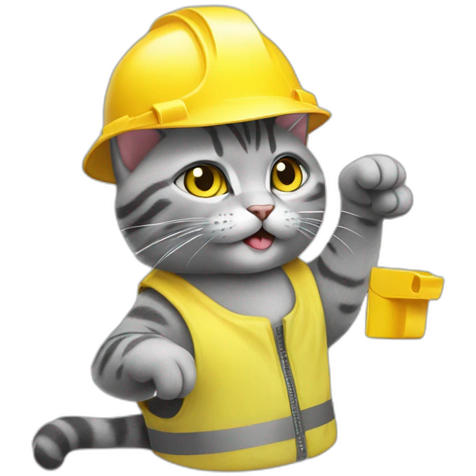 gray-cat pointing his finger out like pistol with yellow construction helmet emoji