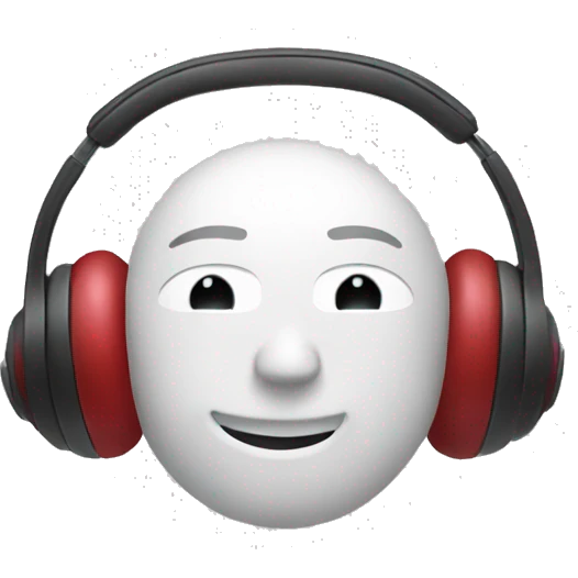 An IOS, Apple designed pomegranate emoji that is wearing headphones, facing to the right slightly. White background. Simple design. emoji