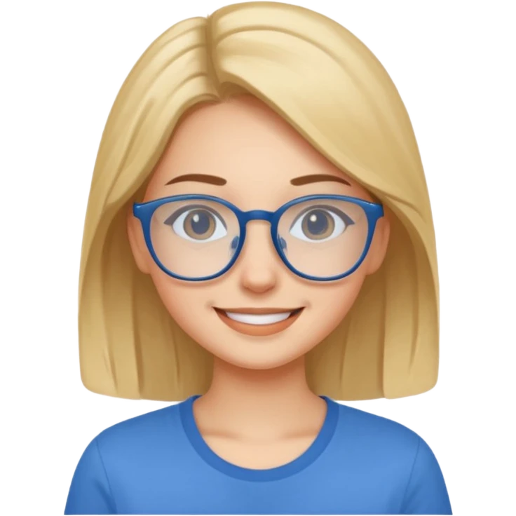 smiling girl in blue shirt with glasses emoji