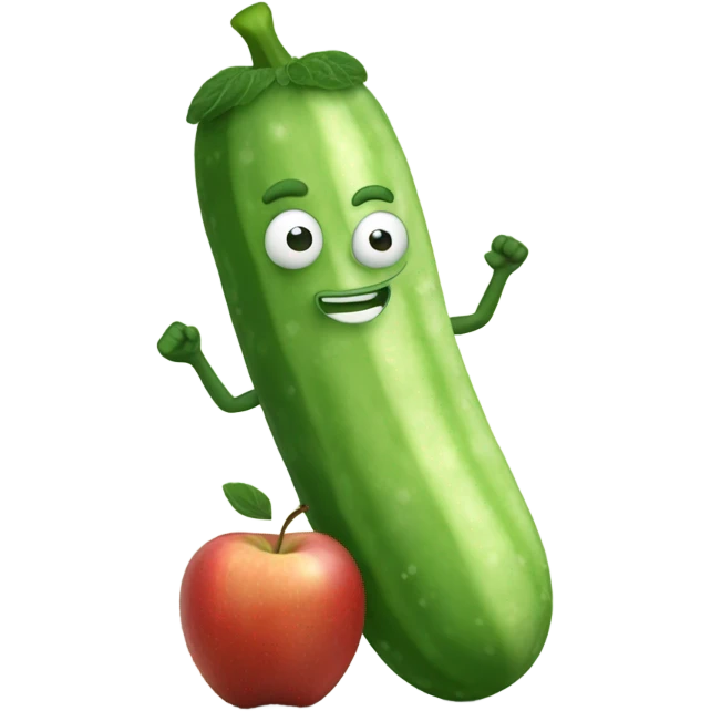 a cucumber holding two apples emoji