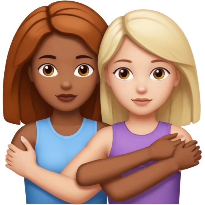 A colored girl with a white girl arms over each other emoji