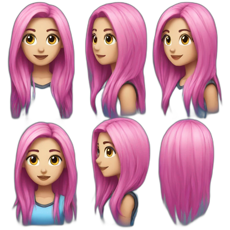 sexy; rock; leather; girl; pink and blue long straight hair; emoji