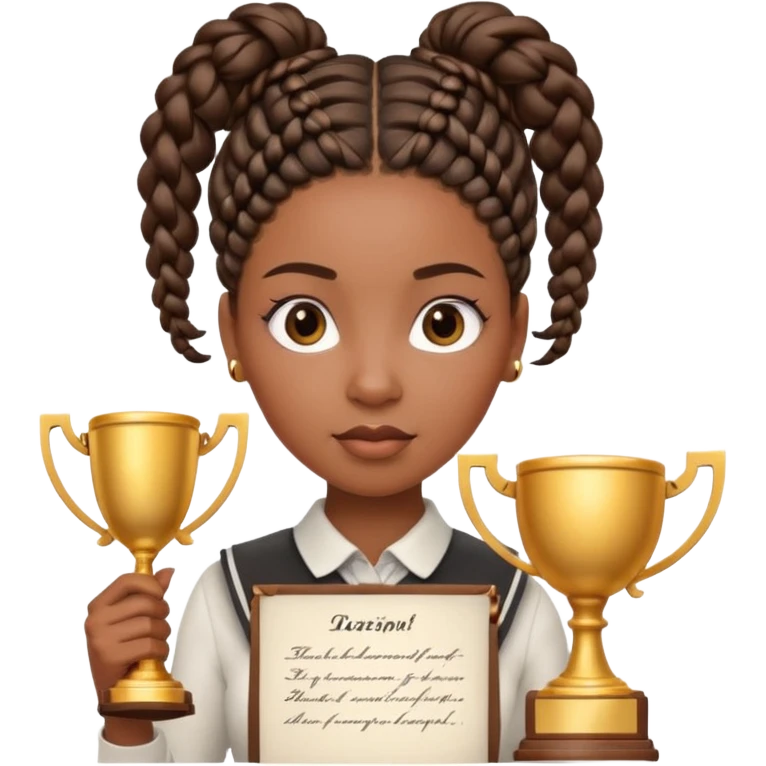 generate an emoji for this phrase, Start strong to earn trust and be noticed. End strong to be remembered. make it a black woman in braids updo looking determined with a white script in hand and a trophy emoji