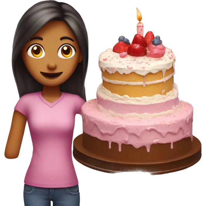 a girl with a cake  at homre emoji