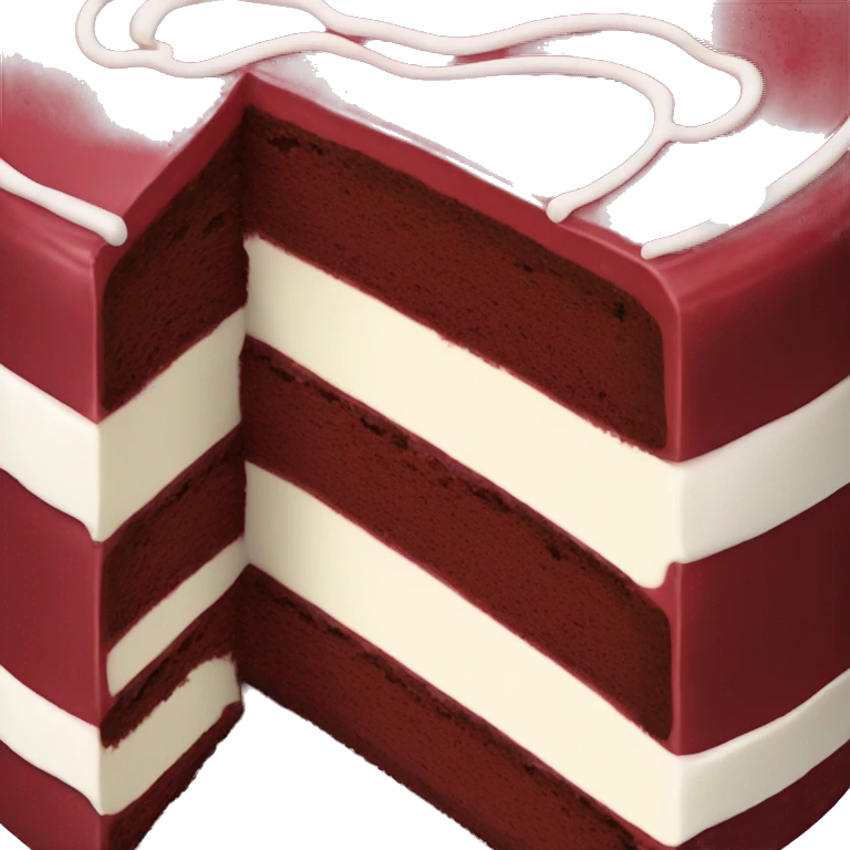 Dark red cake cake slice with white frosting layers dollops of frosting on top  emoji