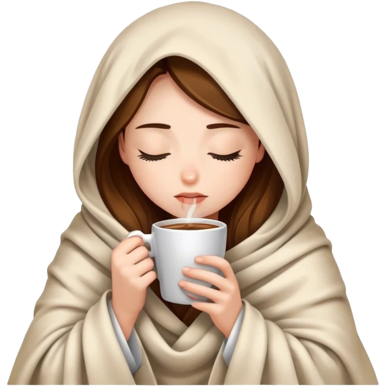 girl inside a blanket sipping coffee eyes closed emoji