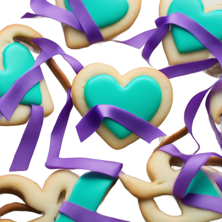 Purple teal Suicide awareness ribbon, heart cookie emoji