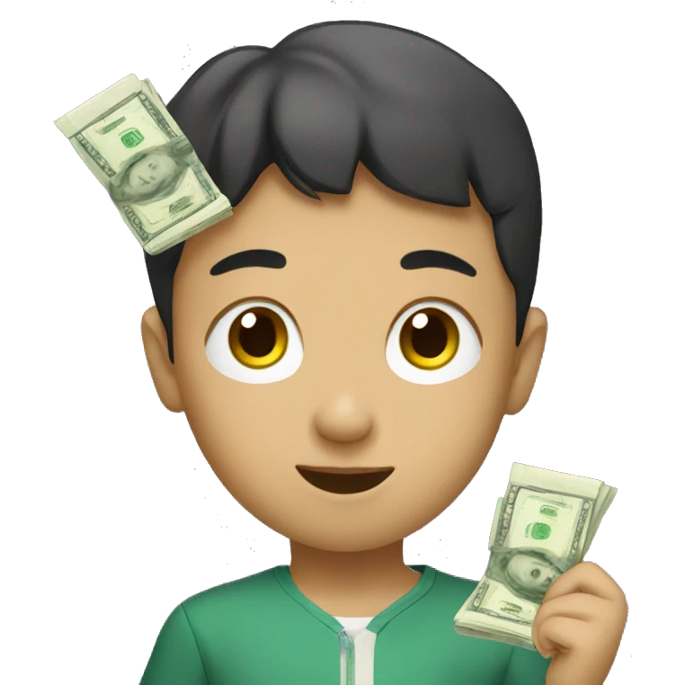 Chinese kid with money emoji
