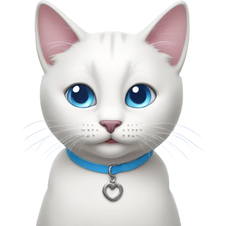 Happy white cat with blue eyes wearing purple collar  emoji