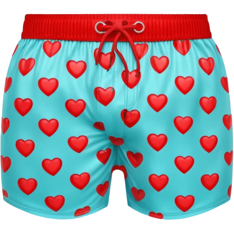A 3D emoji of men’s boxer shorts in Apple style, decorated with bright red heart patterns. The shorts have a playful, fun design with an elastic waistband, glossy and smooth texture. Clean Apple-style rendering, isolated on white background.







 emoji