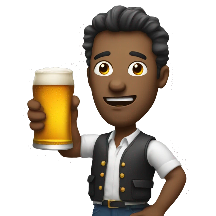 man with crazy face holding a beer bottle and a pint emoji
