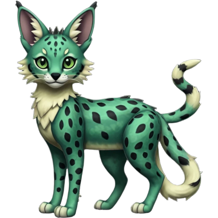 Epic complex detailed dark dusky gloomy deep gothic dark-deep-green, black, realistic Fakémon-Sprigatito-Floragato-Meowscarada-Trico-Sergal-Serval-Vernid-creature (full body) emoji