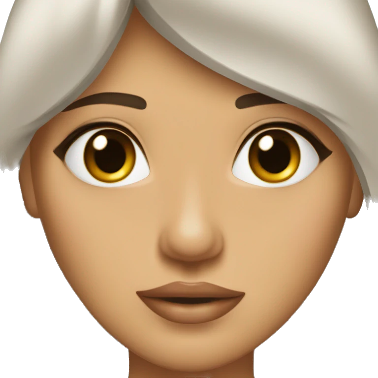 mujer morena con flequillo, pecas, ojos marrones, labios finos emoji