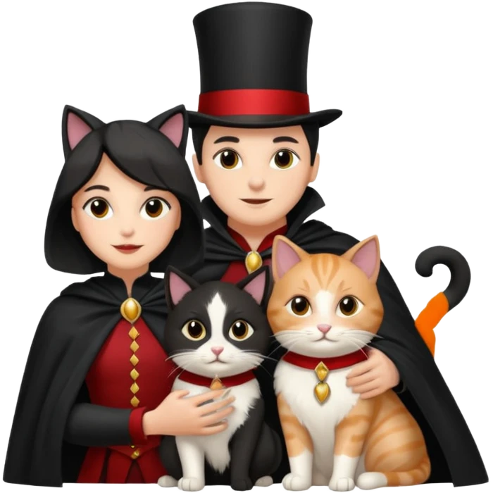 magician couple and their pet cat emoji