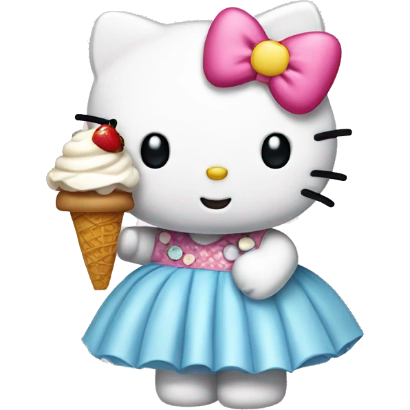 Hello kitty wearing a dress eating icecream emoji