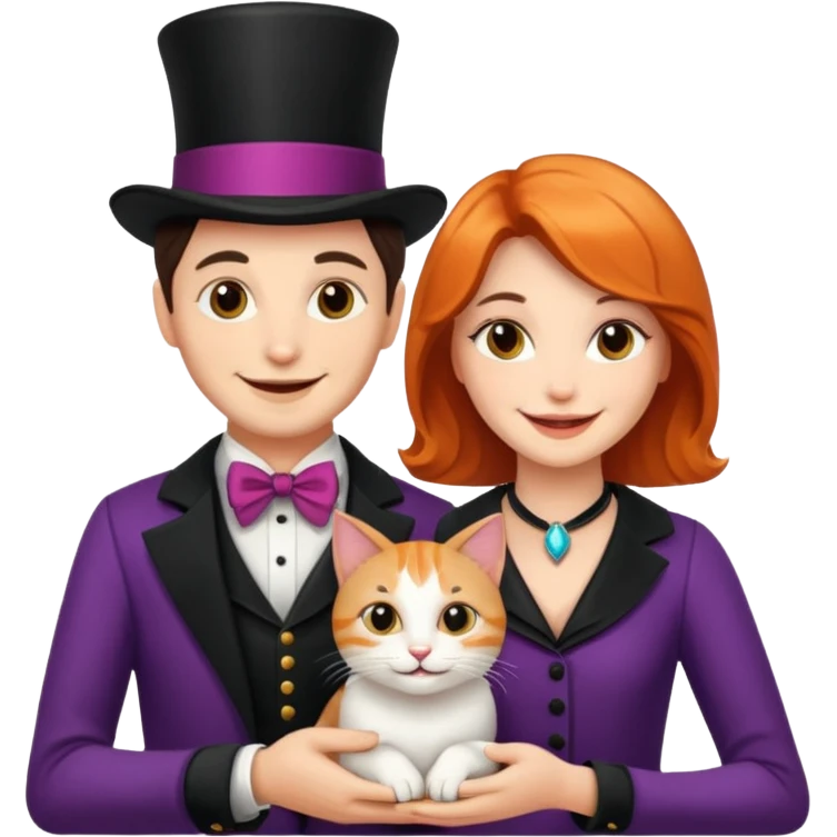 magician couple and their pet cat emoji