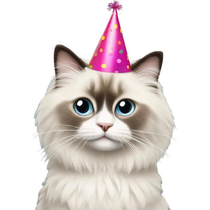 Ragdoll with party hat emoji