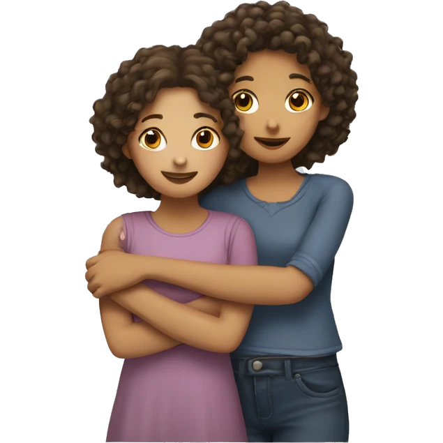 A girl with another girl (friends) hugging where one has curly hair and the other has straight hair. emoji