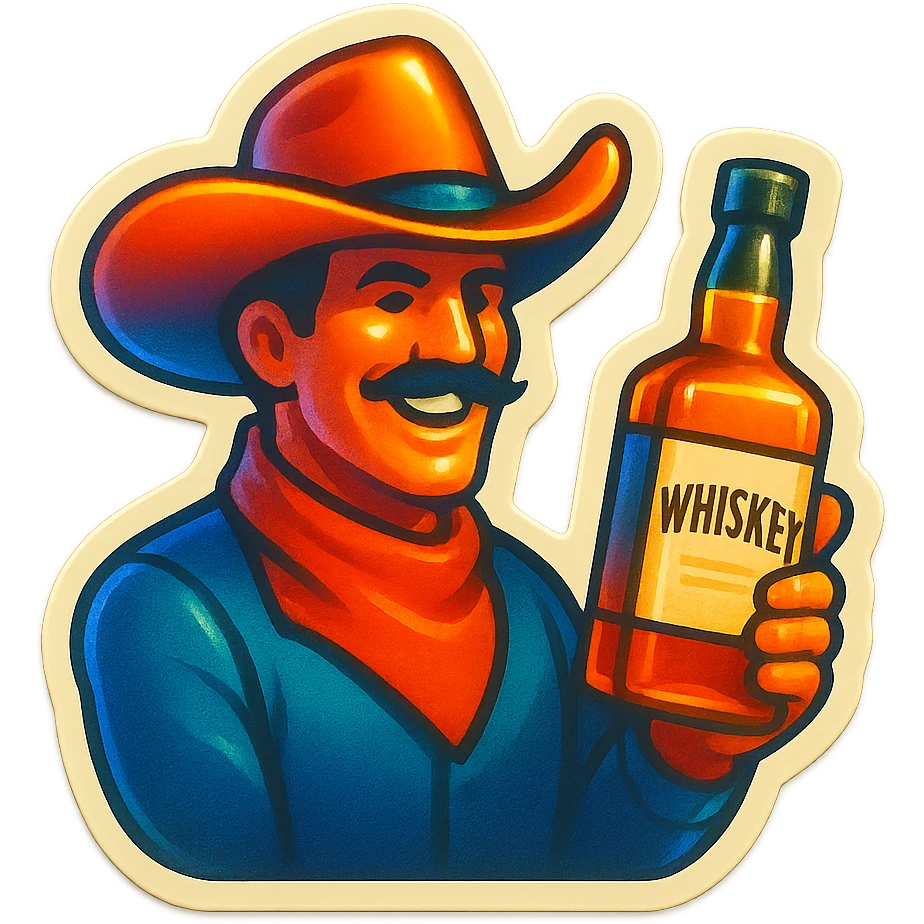 A sticker of a cowboy with a bottle of whiskey emoji