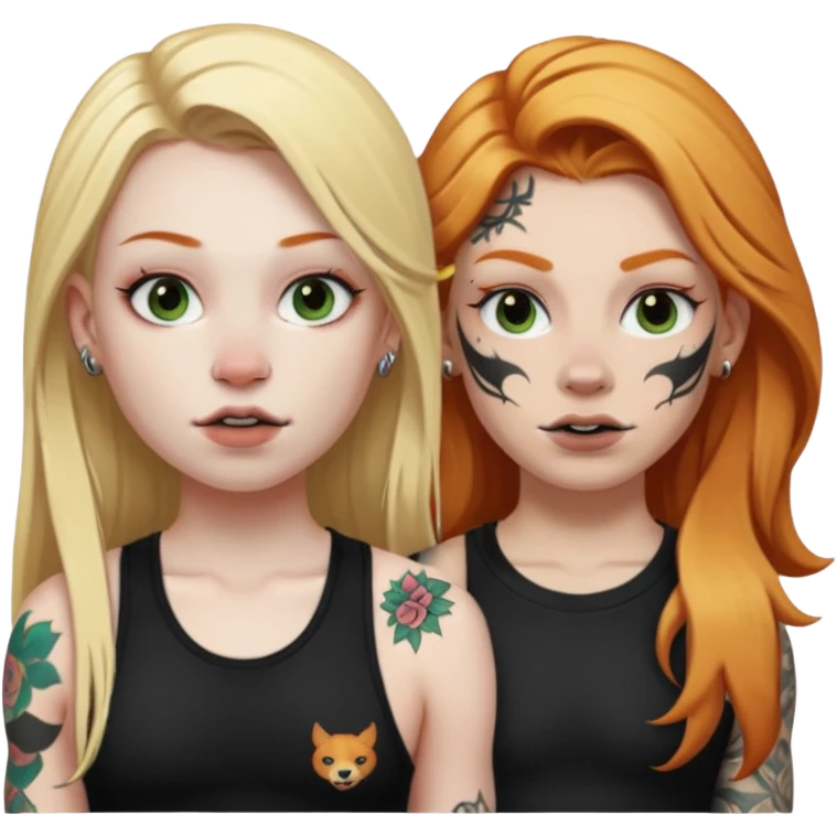 girl with long blonde hair, black tattoos and a septum piercing next to an athletic ginger girl with tattoos and a septum piercing emoji