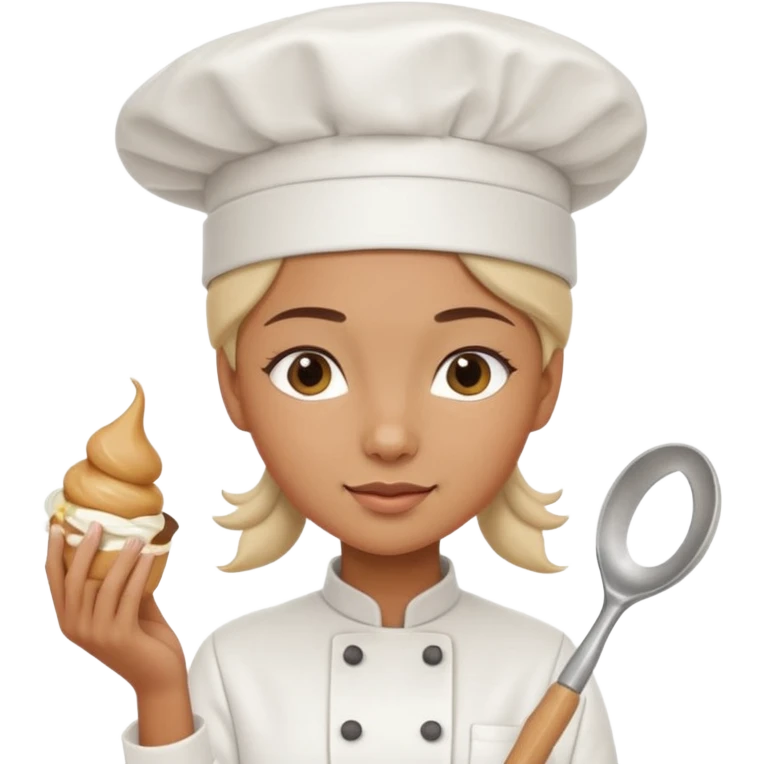 Young female baker - wearing a white chef's hat and holding a cream piping bag emoji