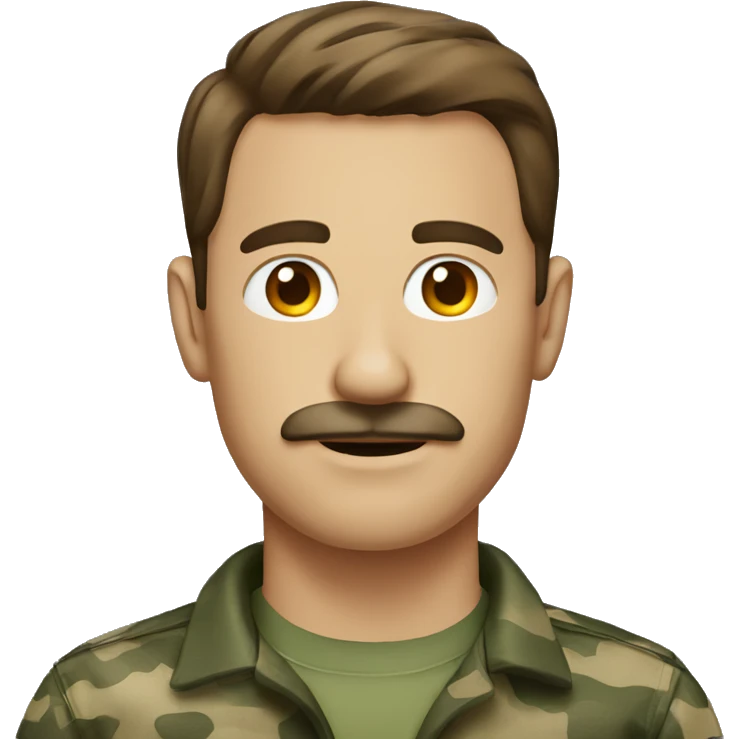 Man with brown hair and mustache with camo shirt emoji