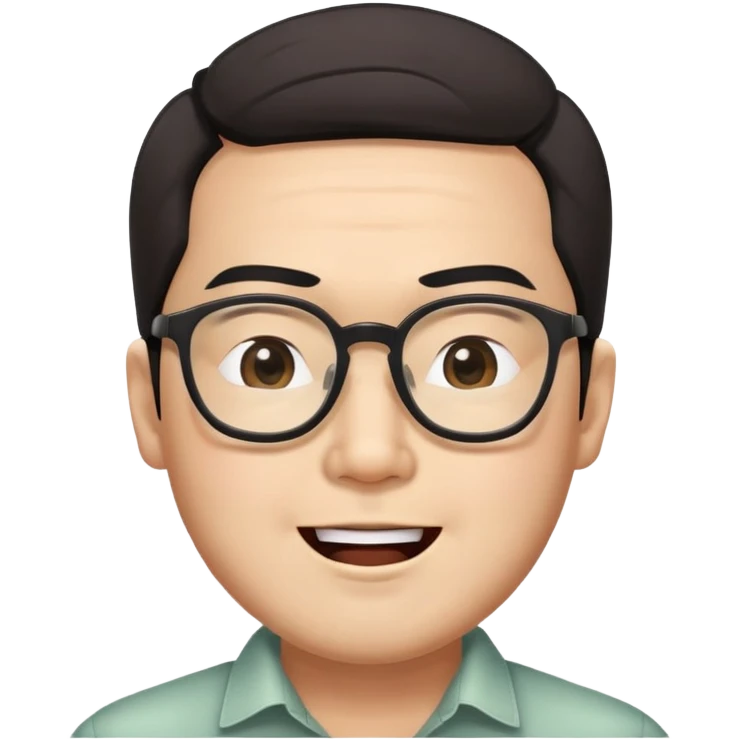_cinematic-realistic-portrait-of-asian man,-depicted-with--large-rectangular-glasses,-his-happy-expression-rendered-in-lifelike-detail,-illuminated-with-soft,-realistic-lighting-that-emphasizes-his-creative-genius, his eyes shut  and big bushy black eyebrows emoji