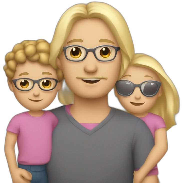 Familia 3 personas Papá gafas y barba, mamá gordita rubia , hijo moreno emoji