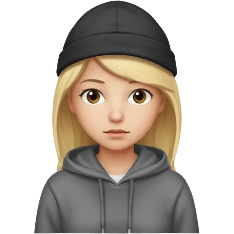 Blonde female tech developer manager going back to work after christmas holidays, looking tired and wearing a hoodie and cap emoji