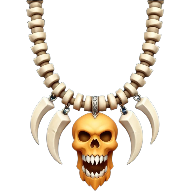 barbarian necklace object icon, necklace made of bones and fangs, rugged tribal jewelry, 3D cartoon, mobile game icon style, centered, clean background, no text, no watermark emoji
