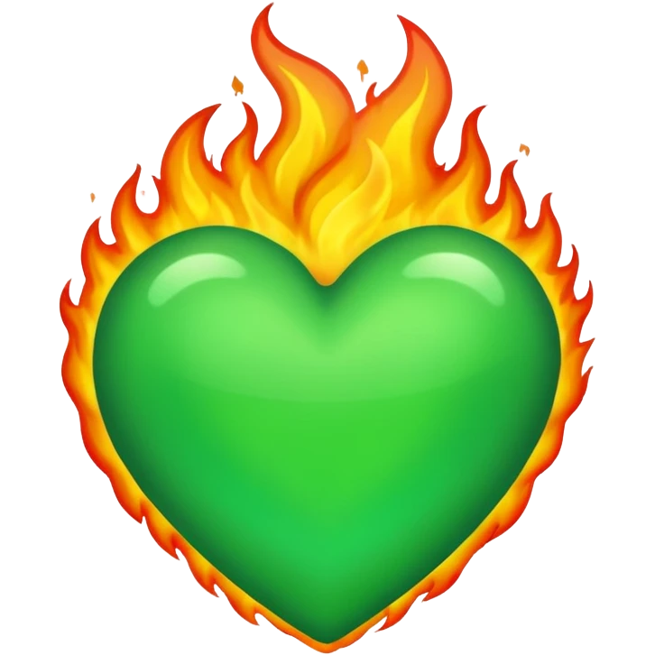 Take the classic "heart on fire" emoji but make it a green heart. emoji