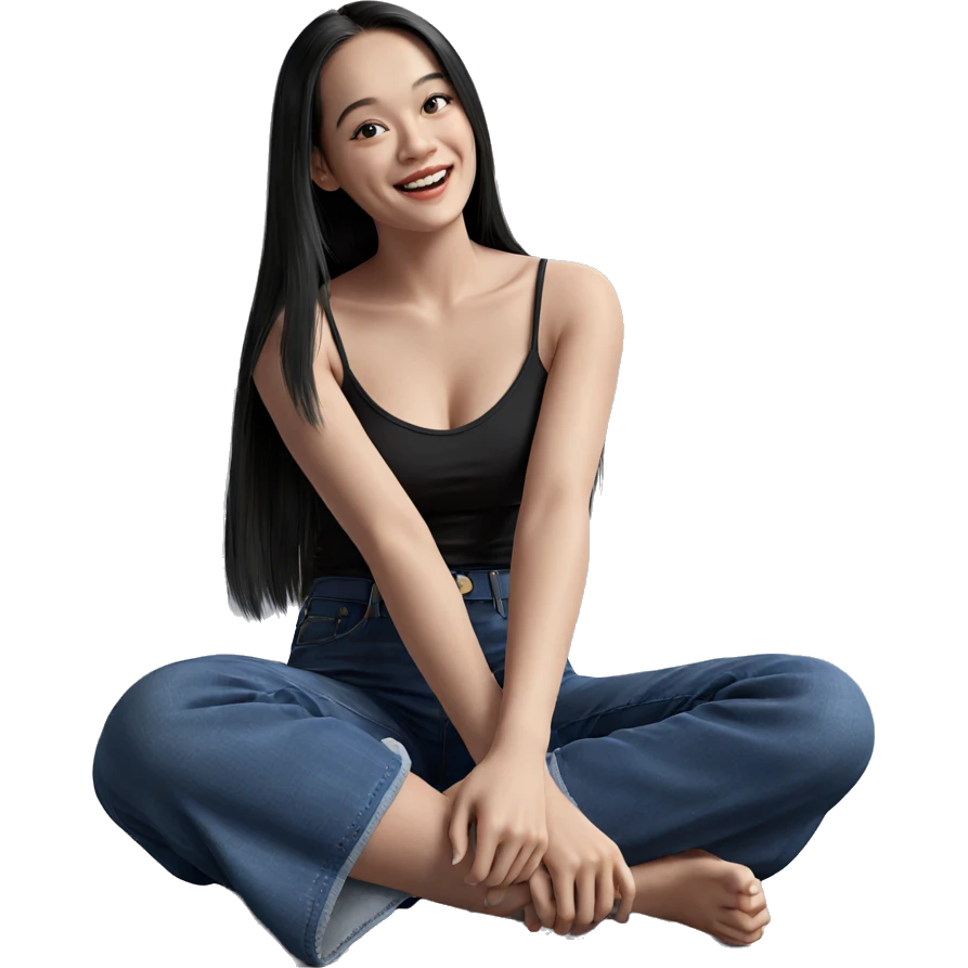 smiling girl in denim jeans emoji