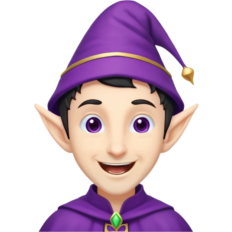 purple hat elf ear black goatee young wizard laugh emoji