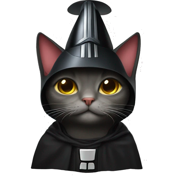 cat wearing a birthday hat and a darth  vader costume emoji