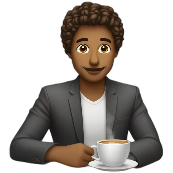 Una persona de negocios tomando café con un mood emprendedor  emoji
