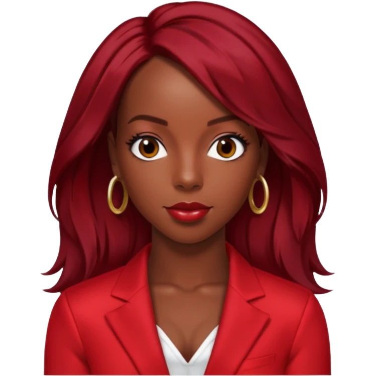 Kelly Rowland with dark red hair, red outfit emoji