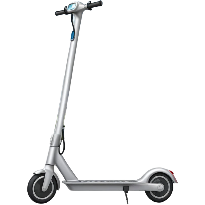 An icon featuring a sleek electric scooter with a modern design, parked on a smooth city sidewalk. The background shows a bustling urban landscape with clear skies, tall buildings, and pedestrians walking by. The scooter is highlighted as a symbol of eco-friendly transportation and modern mobility.  emoji
