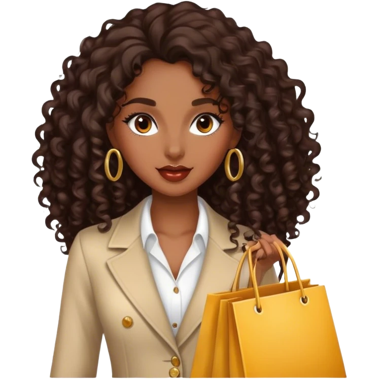 Rich dark brown girl with dark brown long curly hair expensive retail shopping  emoji