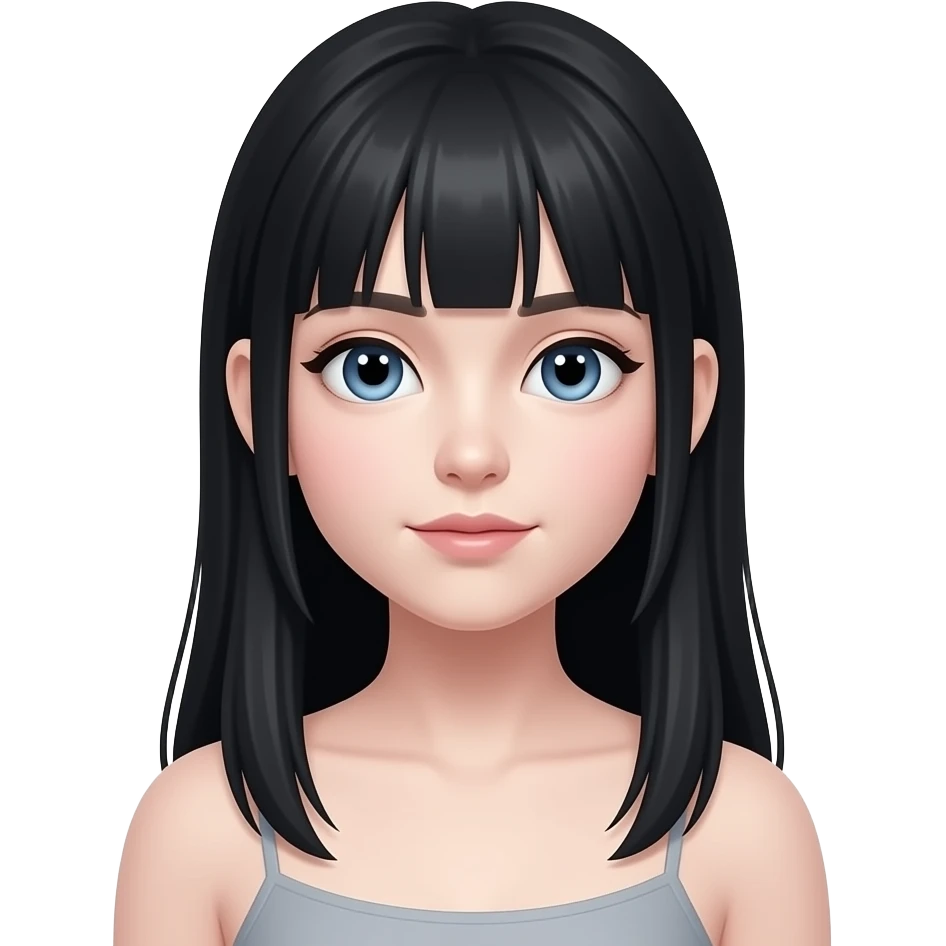 fille yeux bleus très longs cheveux noirs derrière les deux oreilles et peau blanche très très très pâle porte une camisole emoji