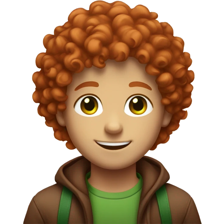red head boy with curly hair and green eyes smiling  emoji
